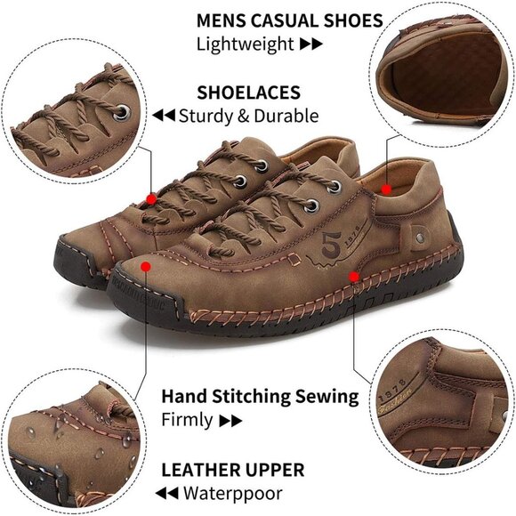 Alcubieree Men Brown Leather Casual Fashion Loafer Driving Rubber Sole Sneakers - Picture 4 of 8